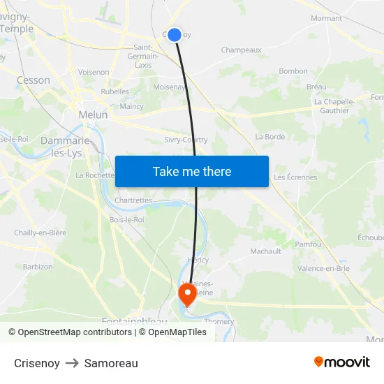 Crisenoy to Samoreau map