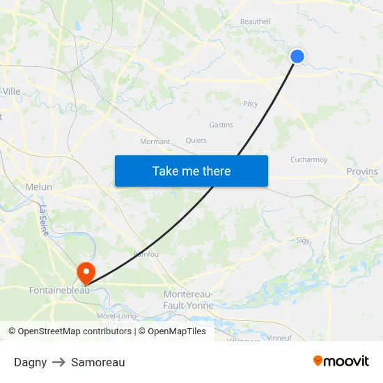 Dagny to Samoreau map