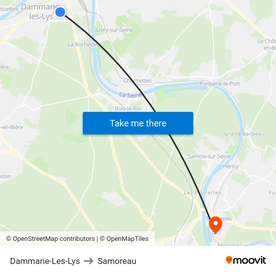 Dammarie-Les-Lys to Samoreau map