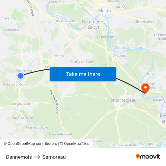 Dannemois to Samoreau map