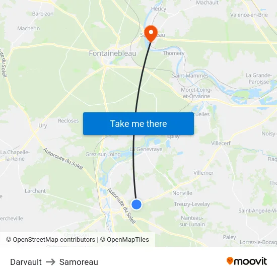 Darvault to Samoreau map