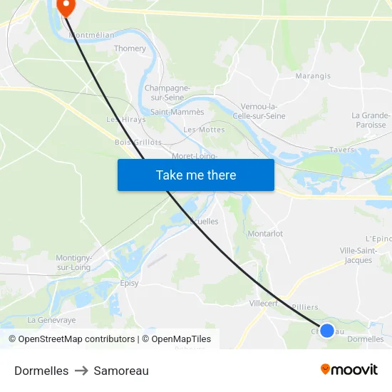 Dormelles to Samoreau map