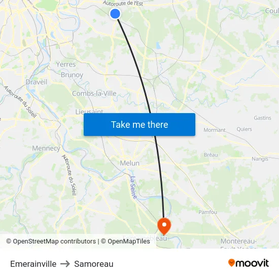 Emerainville to Samoreau map
