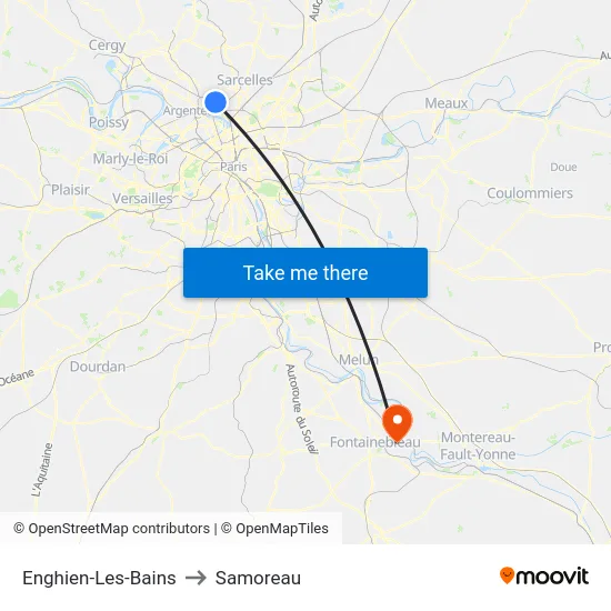Enghien-Les-Bains to Samoreau map