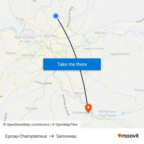 Epinay-Champlatreux to Samoreau map