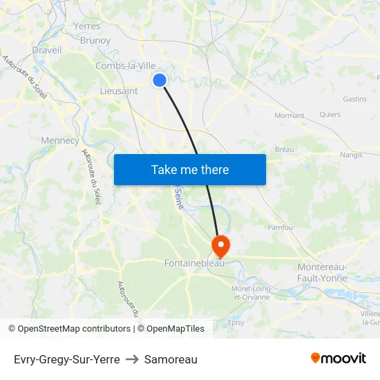 Evry-Gregy-Sur-Yerre to Samoreau map