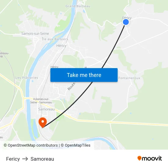 Fericy to Samoreau map