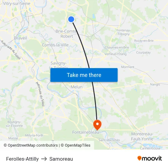 Ferolles-Attilly to Samoreau map