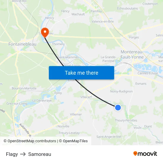 Flagy to Samoreau map