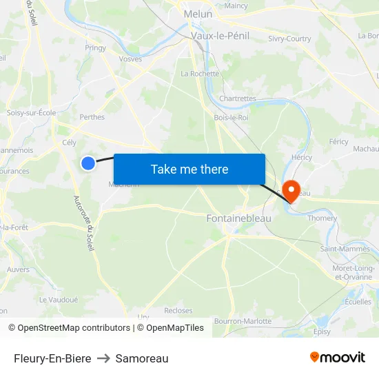 Fleury-En-Biere to Samoreau map