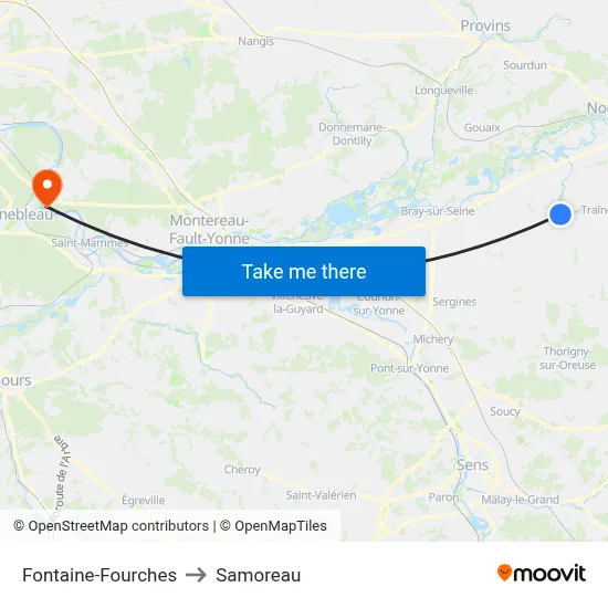 Fontaine-Fourches to Samoreau map