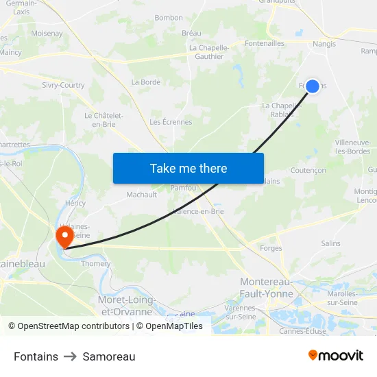 Fontains to Samoreau map