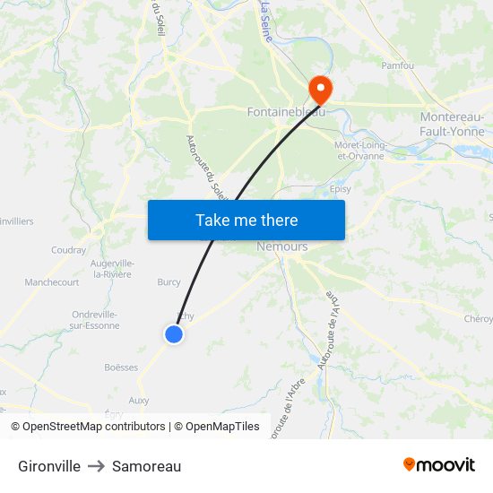 Gironville to Samoreau map