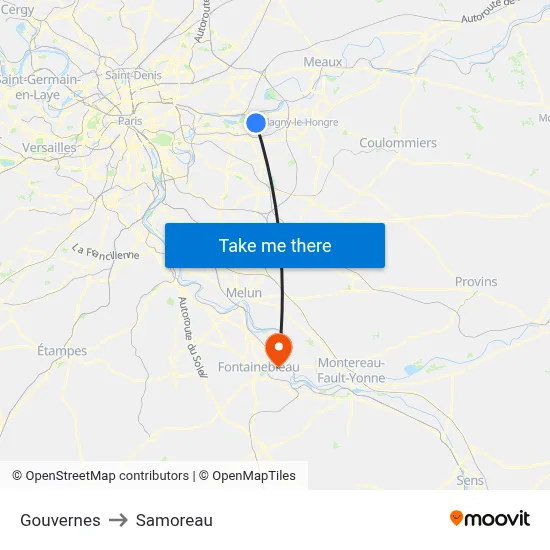 Gouvernes to Samoreau map