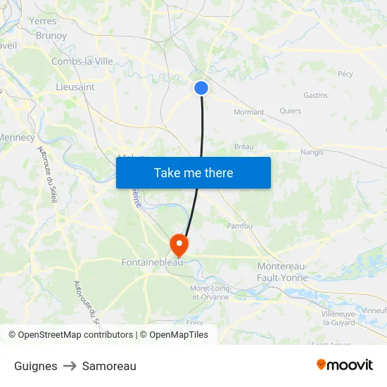 Guignes to Samoreau map