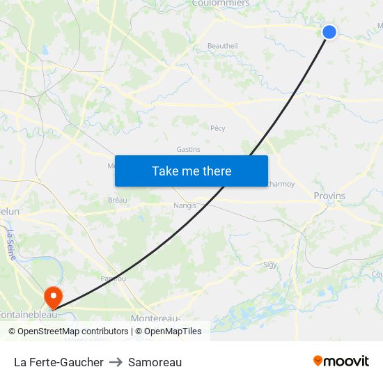 La Ferte-Gaucher to Samoreau map