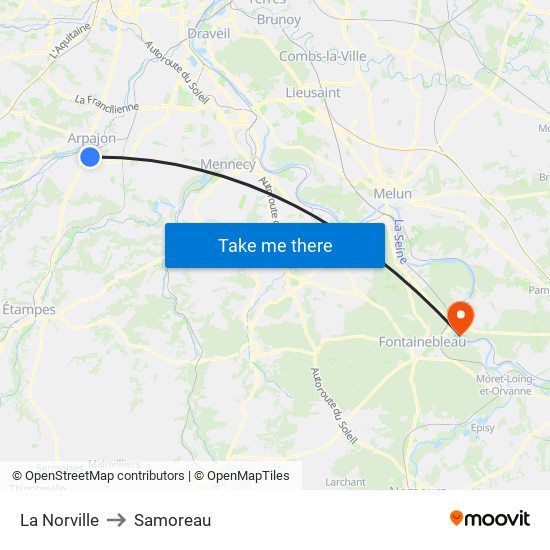 La Norville to Samoreau map