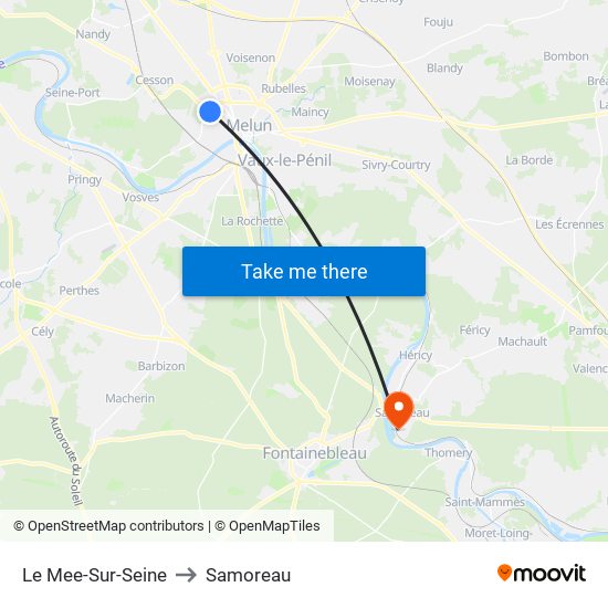 Le Mee-Sur-Seine to Samoreau map