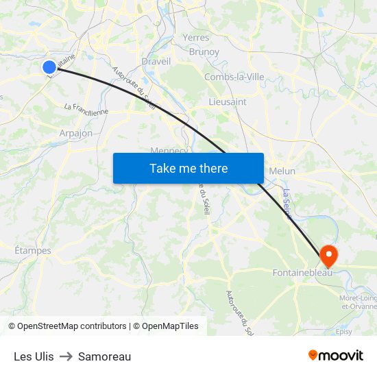 Les Ulis to Samoreau map