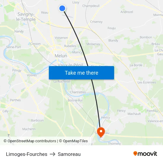Limoges-Fourches to Samoreau map