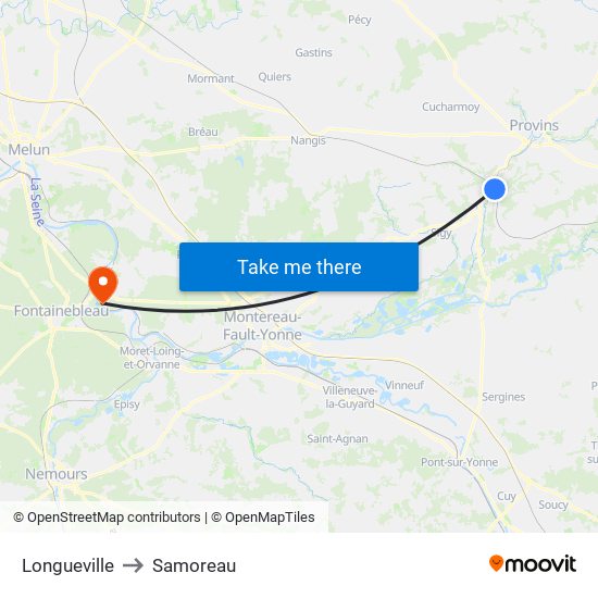 Longueville to Samoreau map