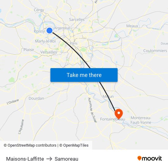 Maisons-Laffitte to Samoreau map