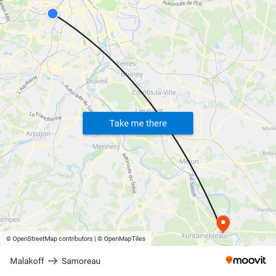 Malakoff to Samoreau map
