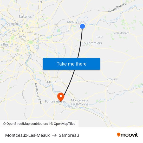 Montceaux-Les-Meaux to Samoreau map