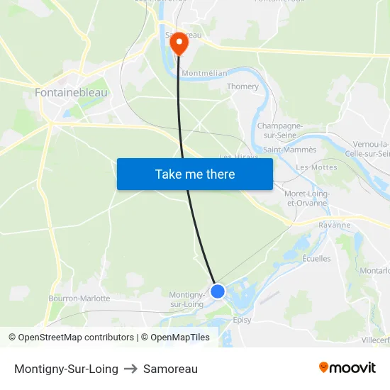Montigny-Sur-Loing to Samoreau map