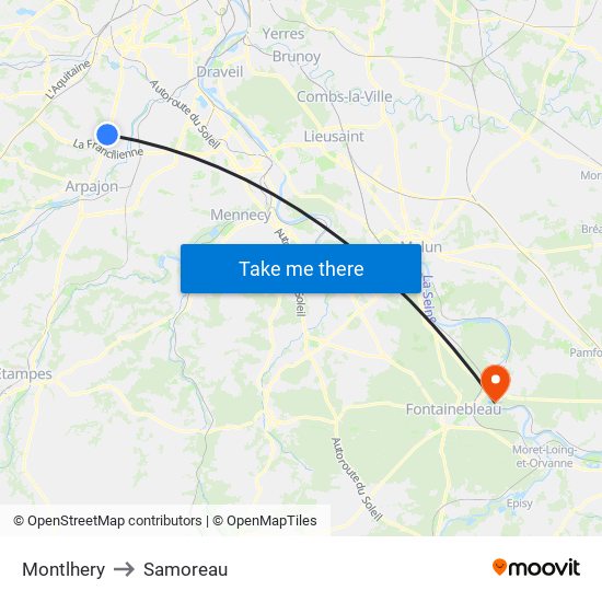 Montlhery to Samoreau map