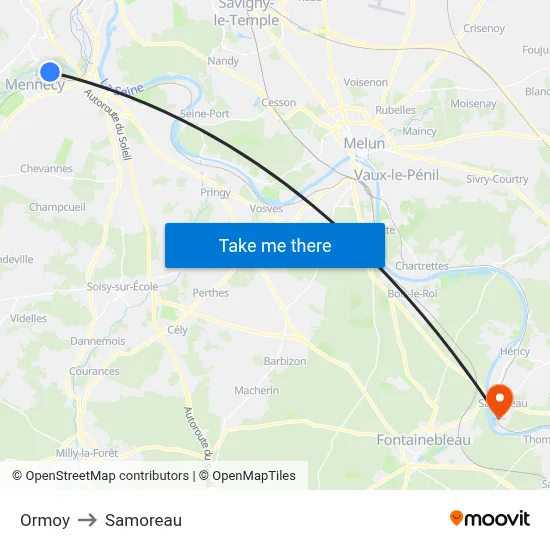 Ormoy to Samoreau map