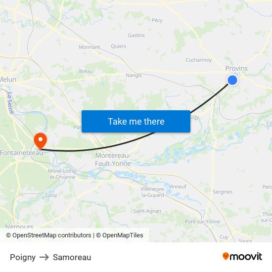 Poigny to Samoreau map