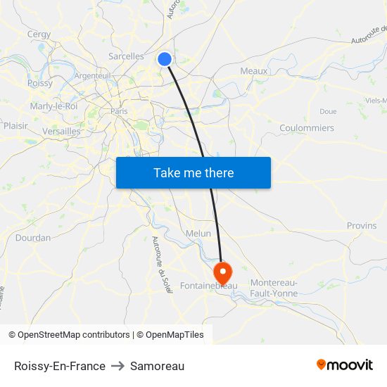 Roissy-En-France to Samoreau map