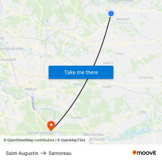 Saint-Augustin to Samoreau map