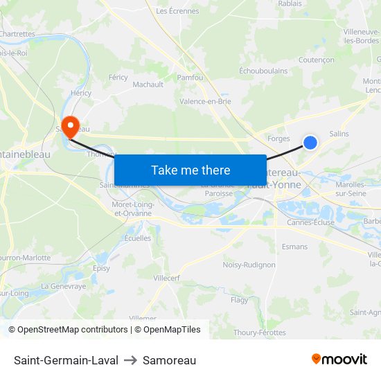 Saint-Germain-Laval to Samoreau map