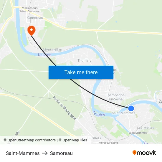 Saint-Mammes to Samoreau map