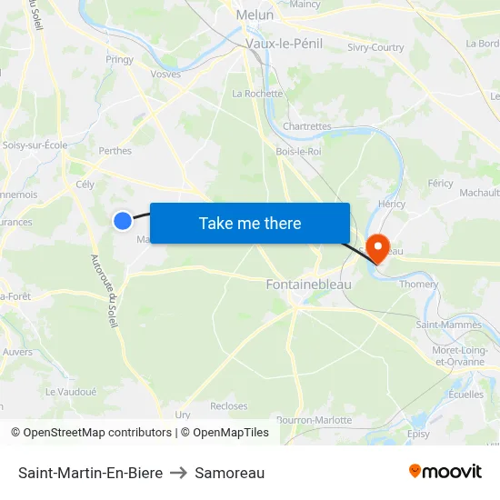 Saint-Martin-En-Biere to Samoreau map