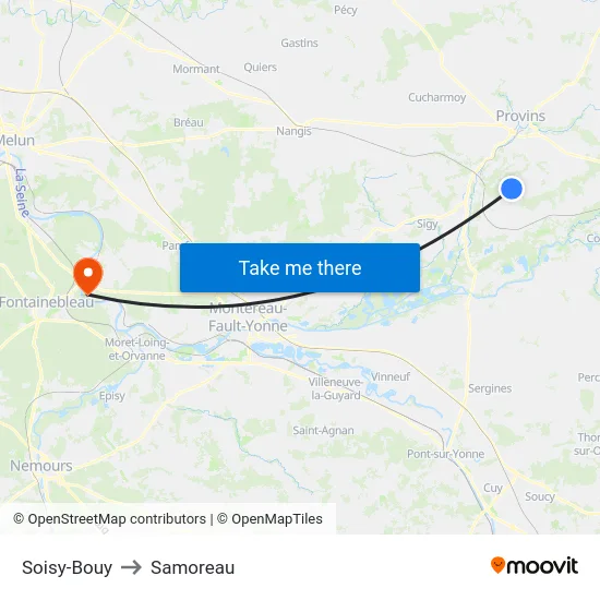 Soisy-Bouy to Samoreau map
