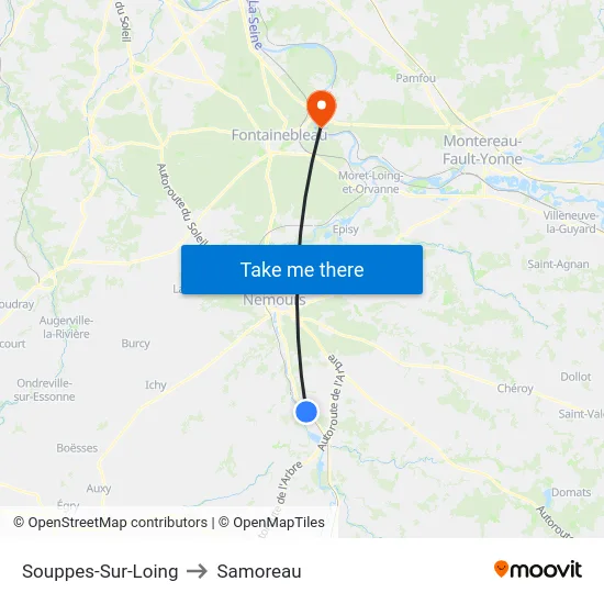 Souppes-Sur-Loing to Samoreau map