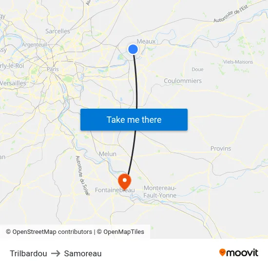Trilbardou to Samoreau map