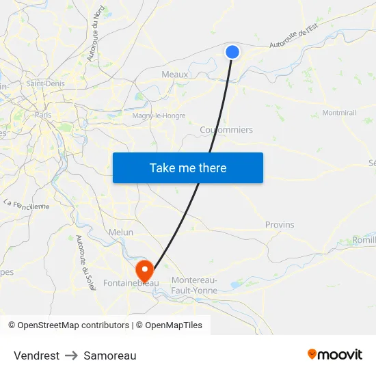 Vendrest to Samoreau map