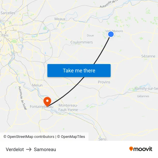Verdelot to Samoreau map