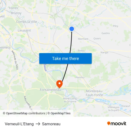 Verneuil-L'Etang to Samoreau map