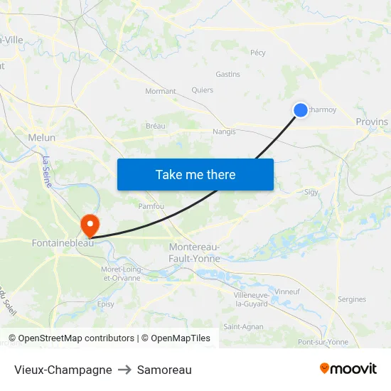 Vieux-Champagne to Samoreau map