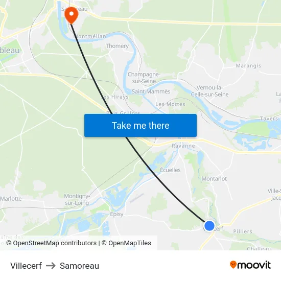 Villecerf to Samoreau map