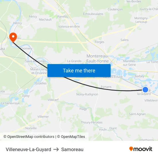 Villeneuve-La-Guyard to Samoreau map
