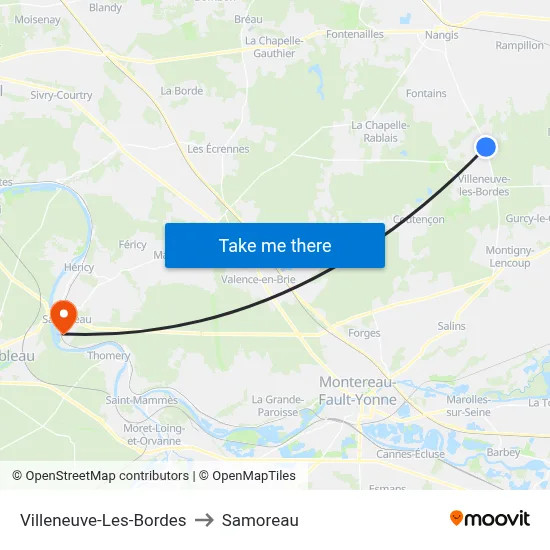Villeneuve-Les-Bordes to Samoreau map