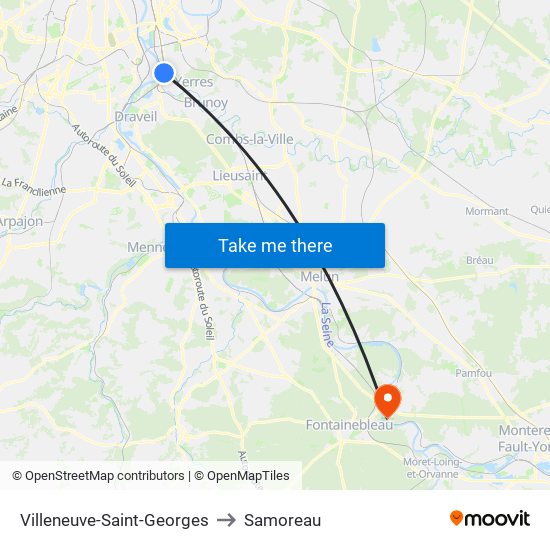 Villeneuve-Saint-Georges to Samoreau map