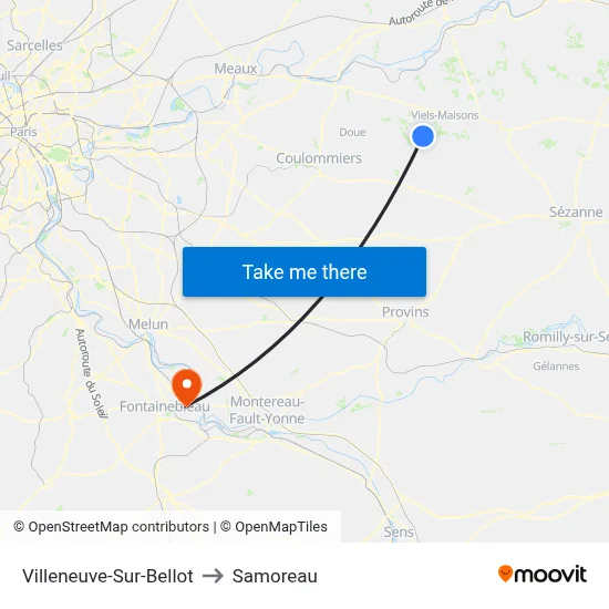 Villeneuve-Sur-Bellot to Samoreau map