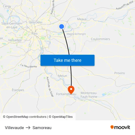 Villevaude to Samoreau map